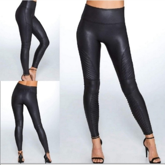 SPANX Pants - Spanx Faux Leather Leggings High Waist Rise Moto Solid Black Size XS Pull On